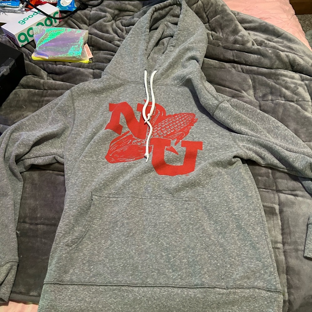Gray and Red Sweater with Bold Design